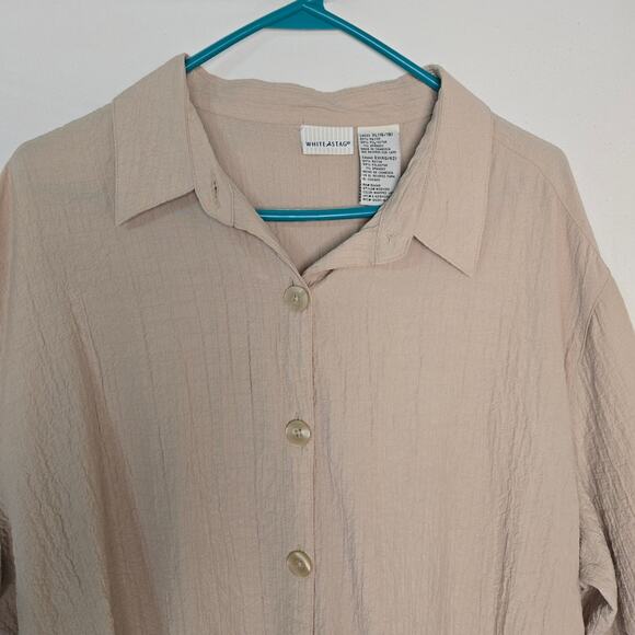 White Stage Beige Crinkle Blouse Button Up 3/4 Cuffed Sleeves Size XL (16-18) - Picture 2 of 10